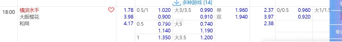 2024年8月24日 18：00 日职联 横滨水手 VS 大阪樱花