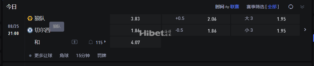 英格兰超级联赛 08/25 21:00 狼队 VS切尔西