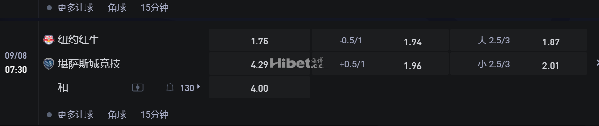 美国职业大联盟9/08 07:30 纽约红牛 VS堪萨斯城竞技