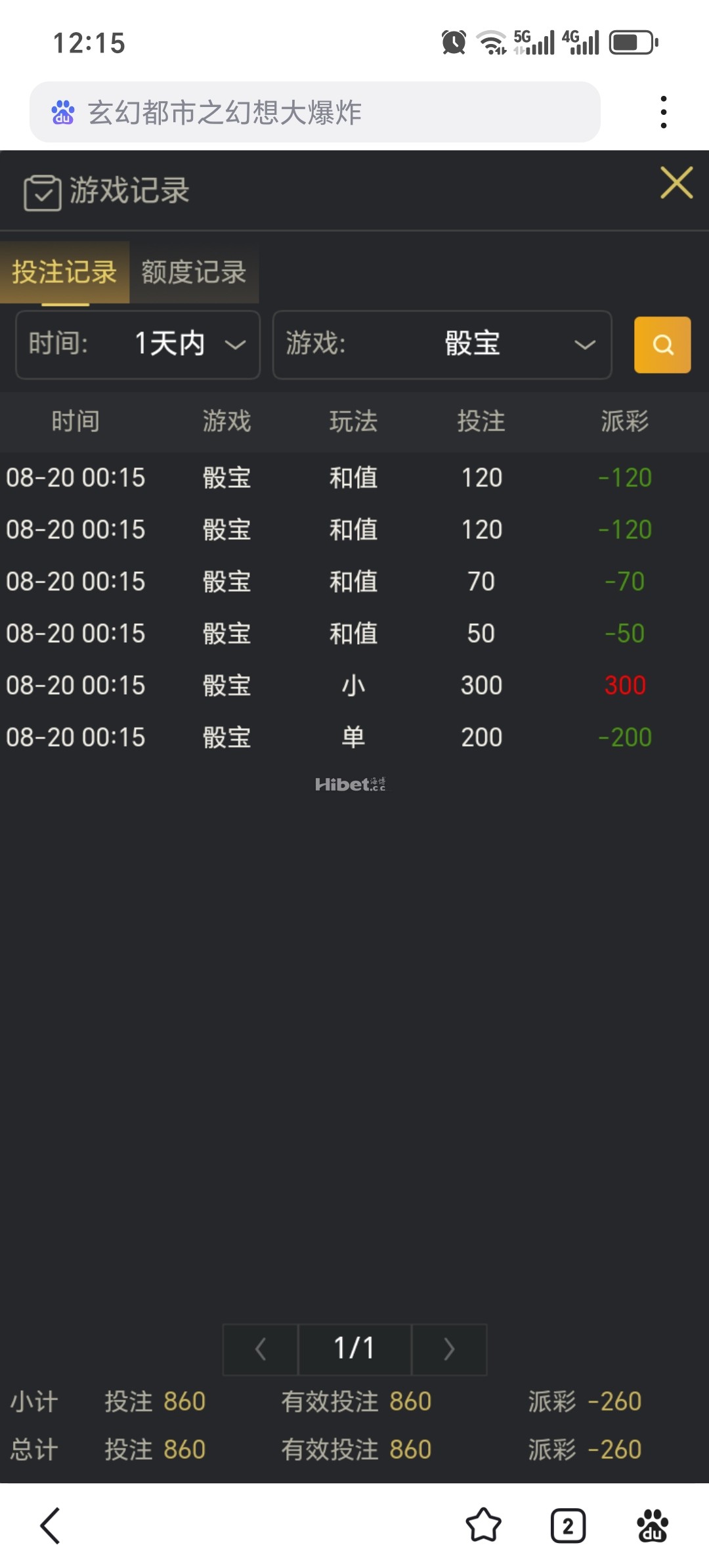 骰宝不行的亏损了点