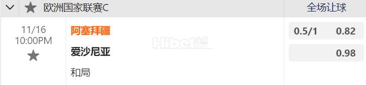 欧国联 22:00  阿塞拜疆[118] - 爱沙尼亚[124]