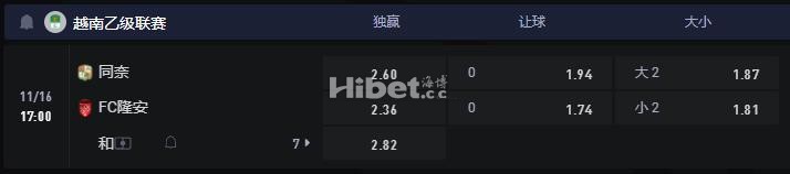 越南甲 11-16 17:00 同奈 VS 隆安