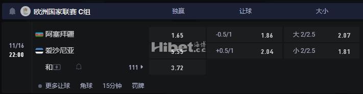欧国联 11-16 22:00 阿塞拜疆 VS 爱沙尼亚