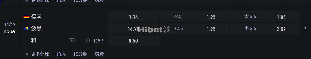 欧洲国家联赛 A组  /17 03:45 德国 VS波黑