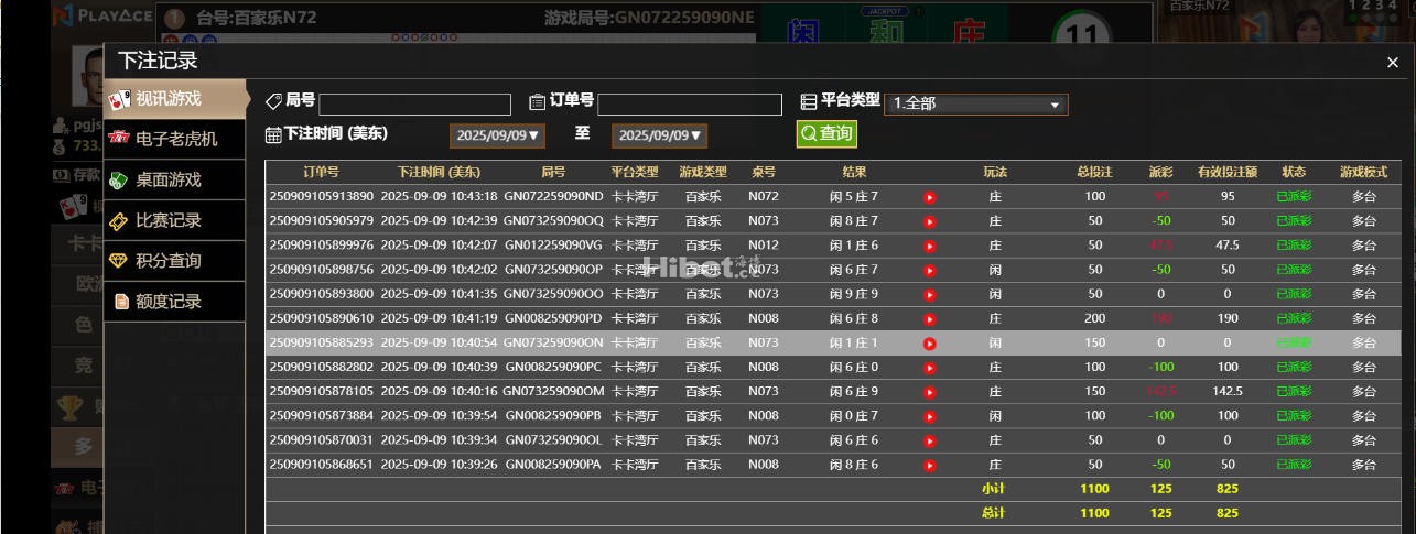投入601元玩PA百家乐盈利125元