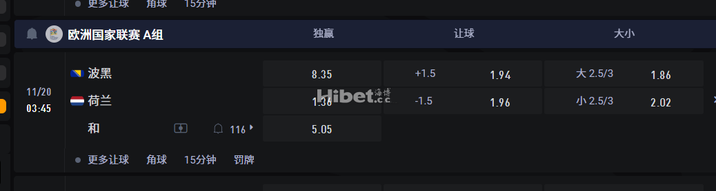 欧洲国家联赛 A组  11/20 03:45 波黑VS 荷兰